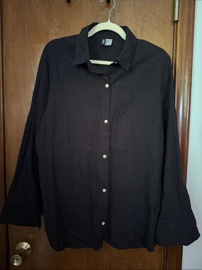 H&M Linen Black Button-Up Shirt